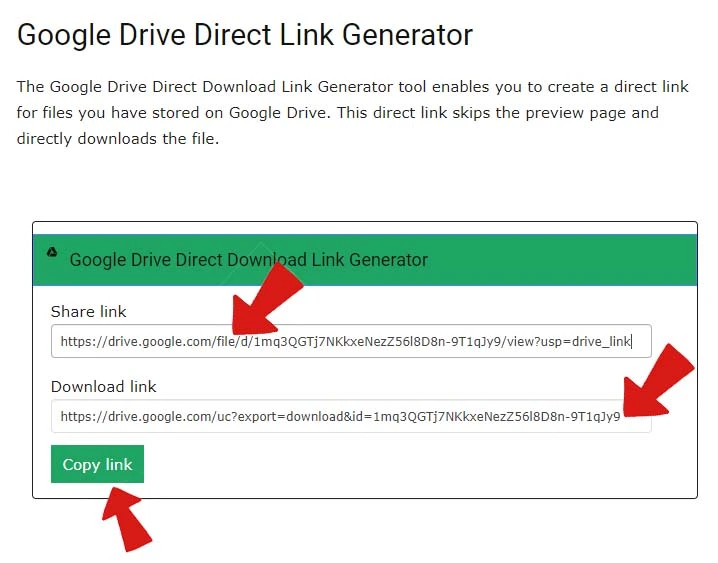 Google Drive Direct Link Generator tool